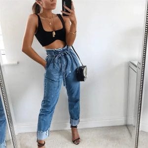 High-waisted Washed Pencil Jeans